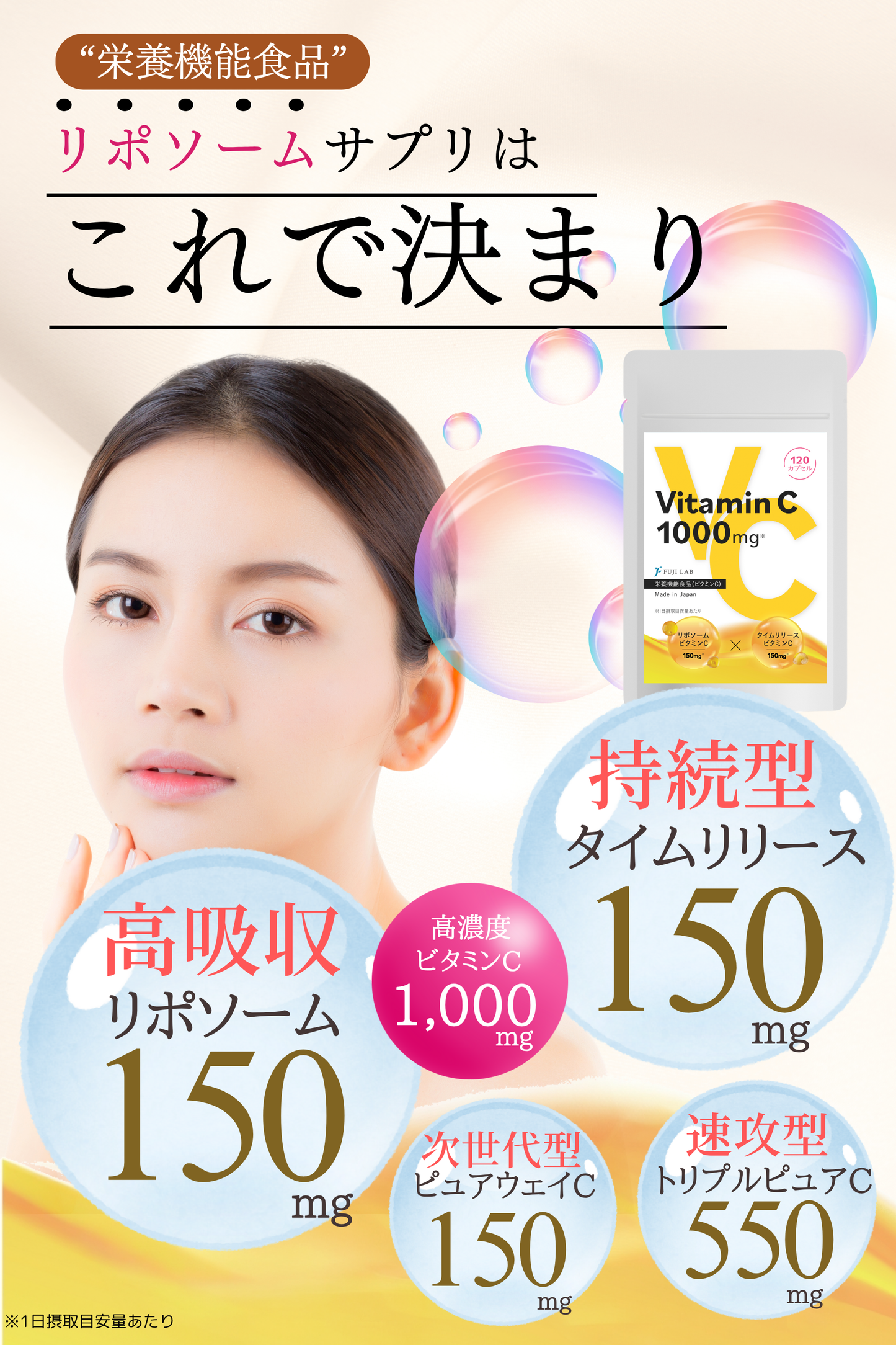 リポソーム×タイムリリースビタミンC 300mg 配合 高濃度ビタミンC1000mg 30日分 国産 ビタCプレミアム