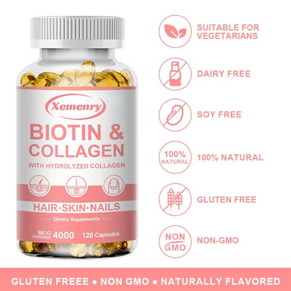 Biotin and Collagen Supplement, Vegan Capsules Non-Gmo, Gluten-Free