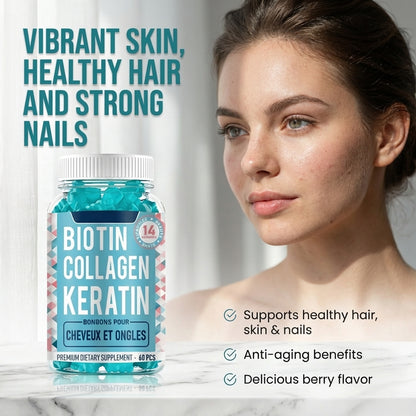 Hair Nail & Skin Biotin Collagen Gummies | Dual-Action Biotin + Collagen for Stronger Hair & Glowing Skin