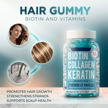 Hair Nail & Skin Biotin Collagen Gummies | Dual-Action Biotin + Collagen for Stronger Hair & Glowing Skin