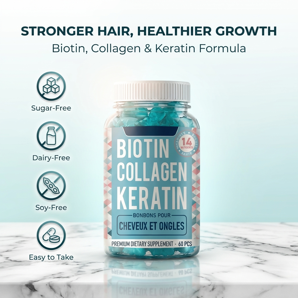Hair Nail & Skin Biotin Collagen Gummies | Dual-Action Biotin + Collagen for Stronger Hair & Glowing Skin