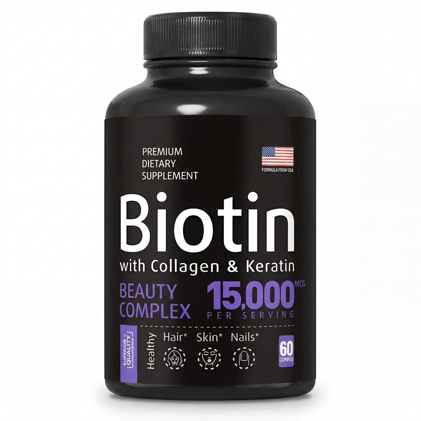 Biotin 15,000mcg Capsules | Zinc, B12, D3 & Folate | Hair & Nail Health