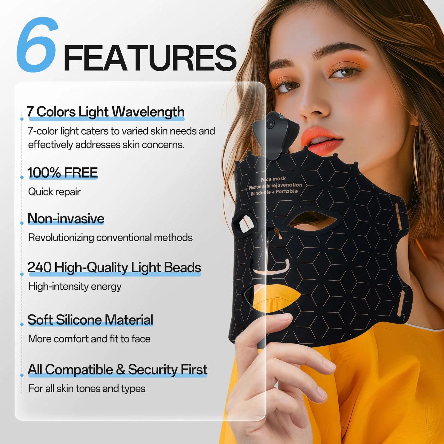 LED Therapy Face Mask | 7 Color Light Modes | Home Skin Care Device