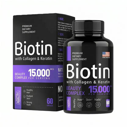 Biotin 15,000mcg Capsules | Zinc, B12, D3 & Folate | Hair & Nail Health