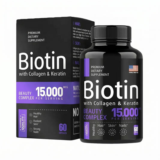 Biotin 15,000mcg Capsules | Zinc, B12, D3 & Folate | Hair & Nail Health